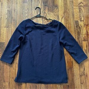 Talbots Navy Quarter Sleeve Textured Top with Back Detail Medium